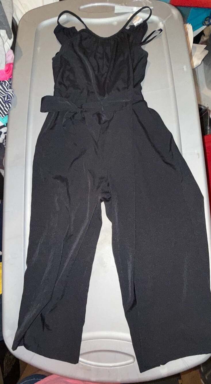 Sapna Kids Jumpsuit Size L Black Ruffled Strap Tie Waist